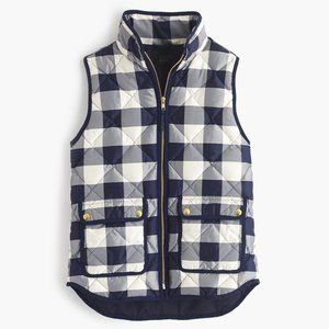 J.CREW Vest XS Buffalo Check Navy Gray Down Puffer